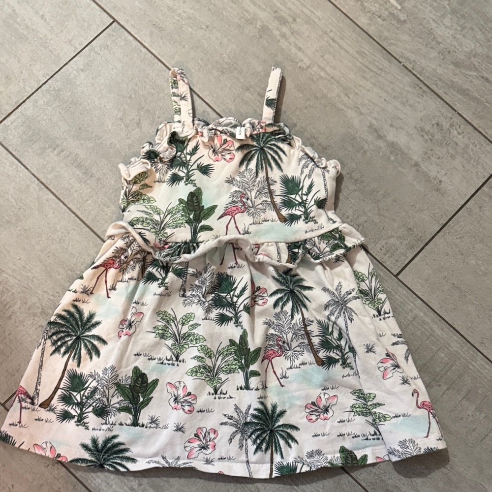 Janie and Jack Palm Print Dress - Green and Pink